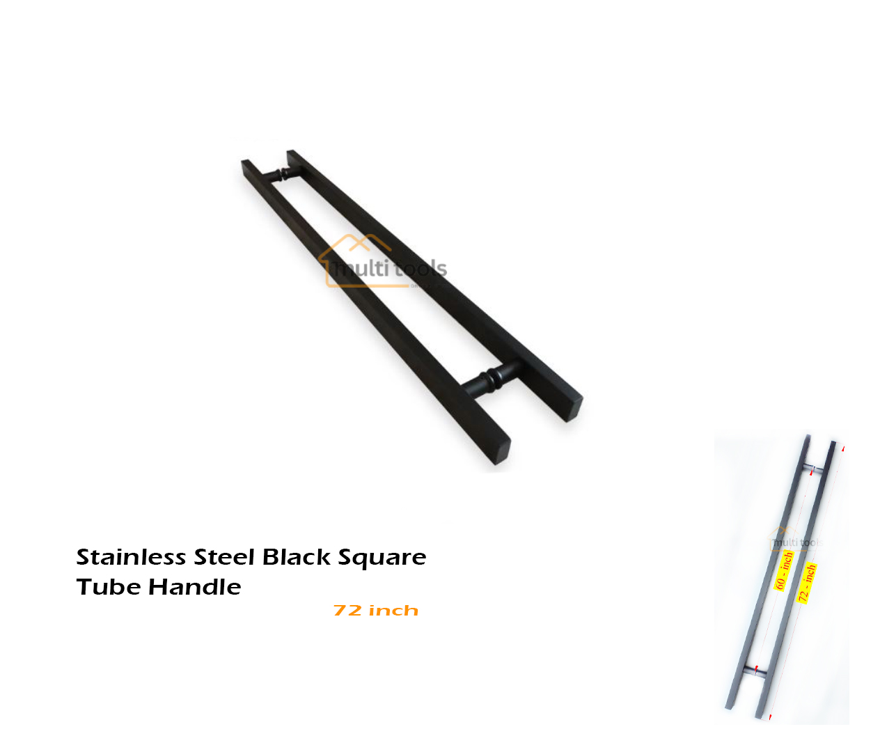 72 Inch Stainless Steel Black Square Tube Handle